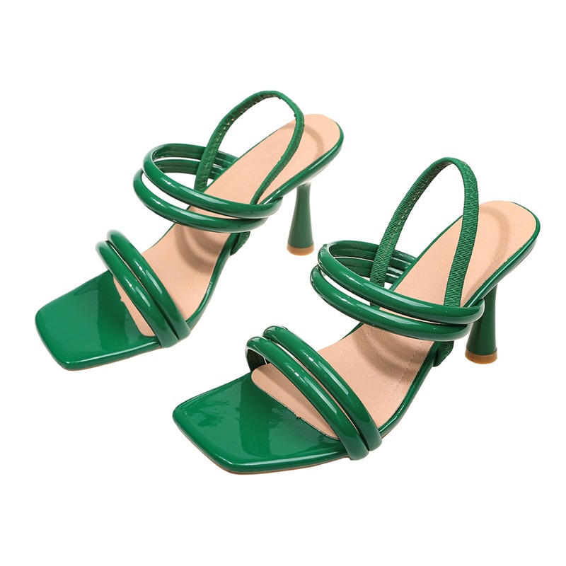 Elastic Waistband Roll - Frenchstyle squaretoe opentoe low-heeled sandals for