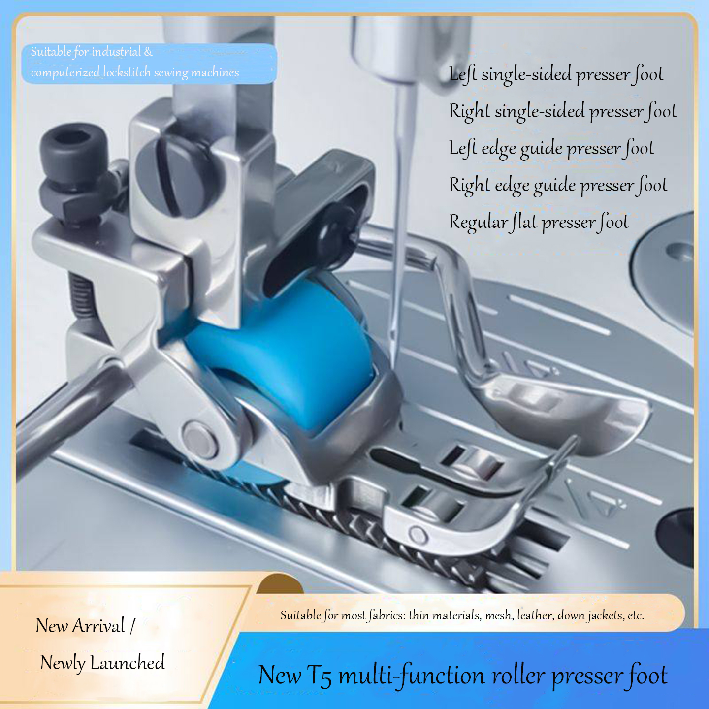 Textile Sewing Machines - T5 3-Roller Left-Right Edge Guide Presser