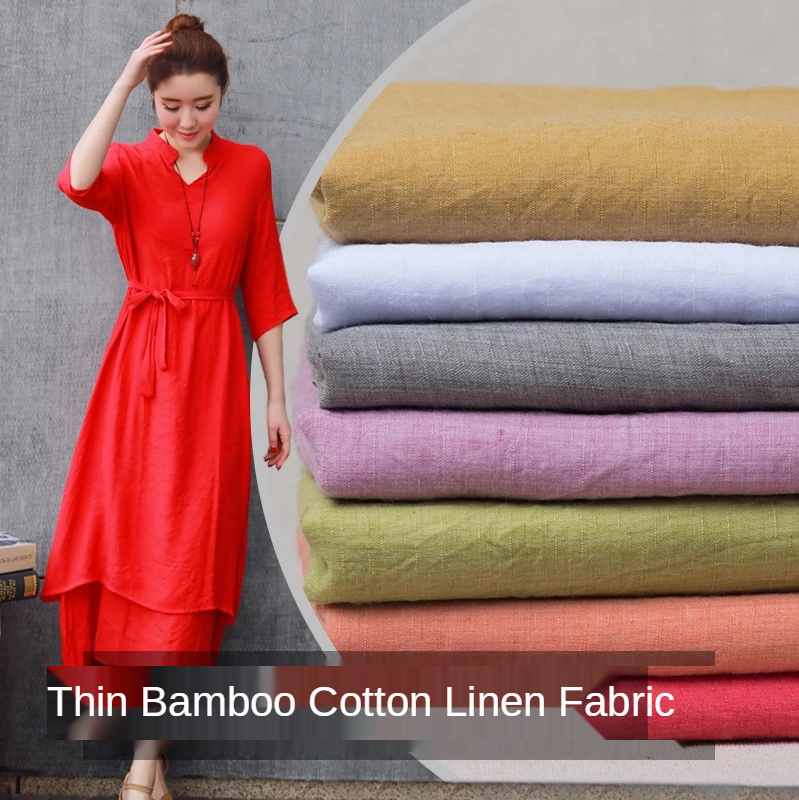Vintage Sewing Textile - Thin Bamboo Linen Cotton Fabric By