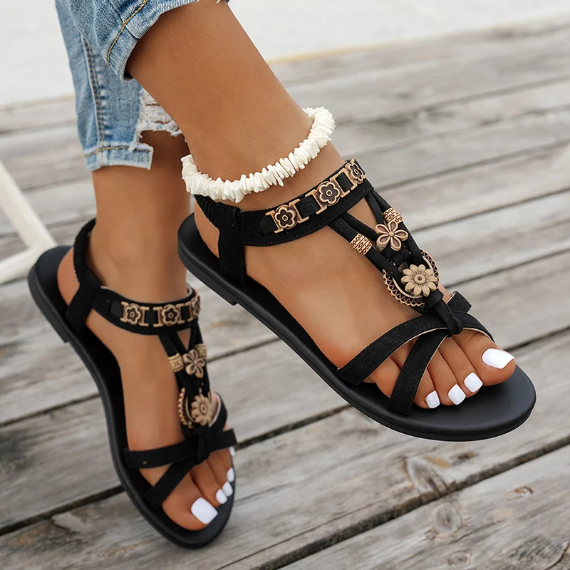 Flower Beaded Bohemian Sandals - Elastic Waistband Roll review and price