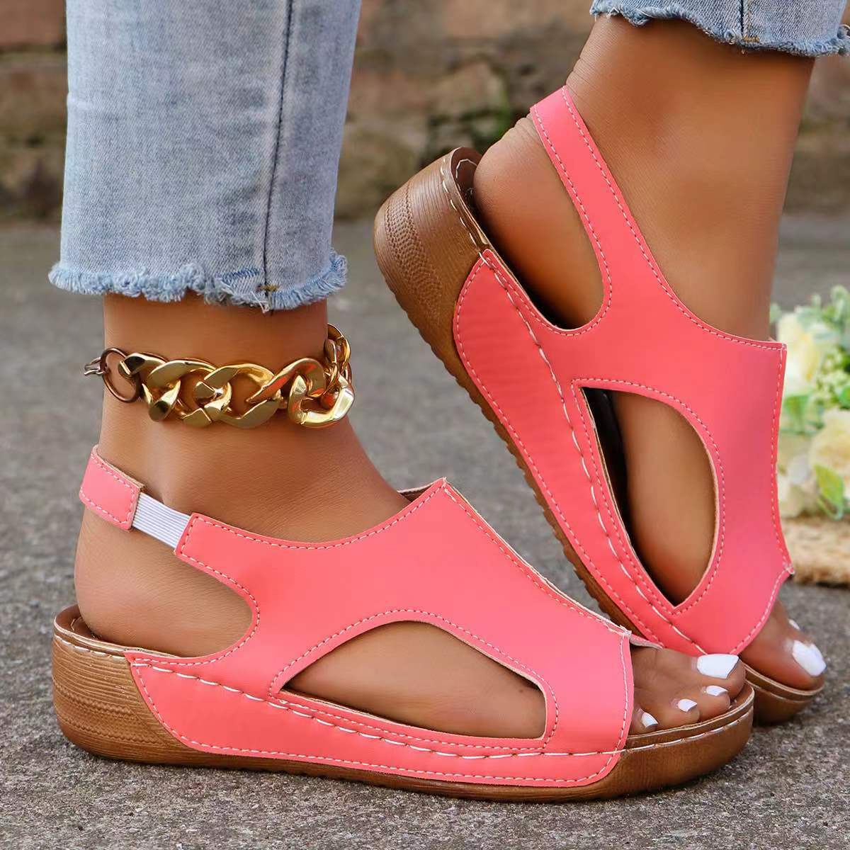 Women's Comfort Wedges Sandals - Elastic Waistband Roll review and price