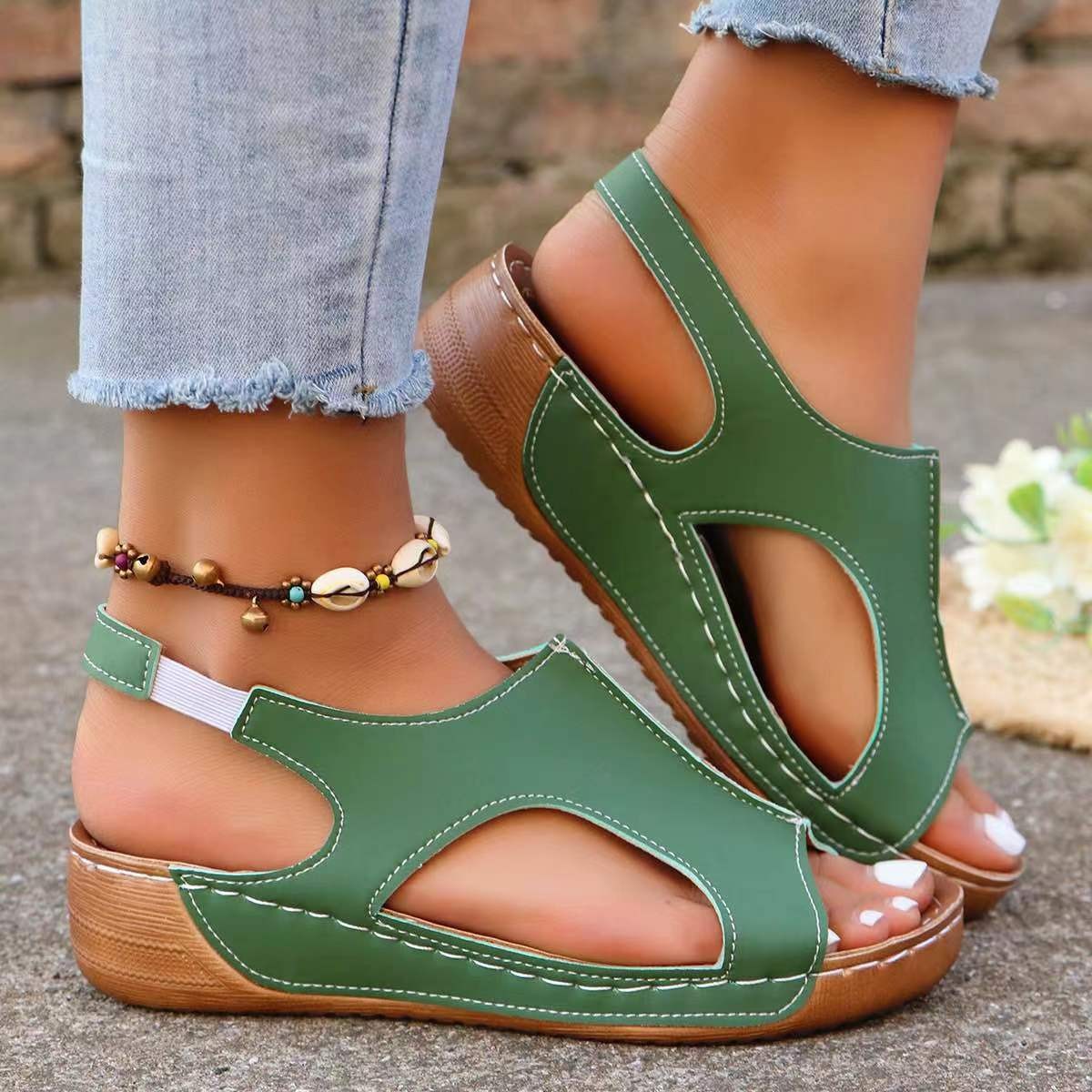 Women's Comfort Wedges Sandals - Elastic Waistband Roll review and price
