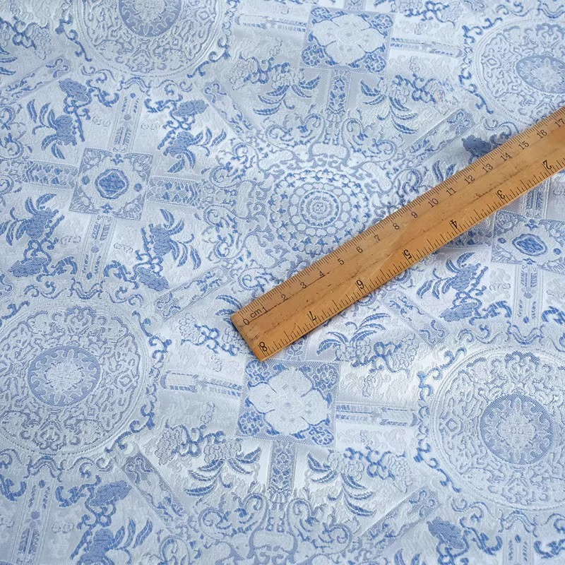 Sky Blue Jacquard Sewing Fabri - Vintage Sewing Textile review and price