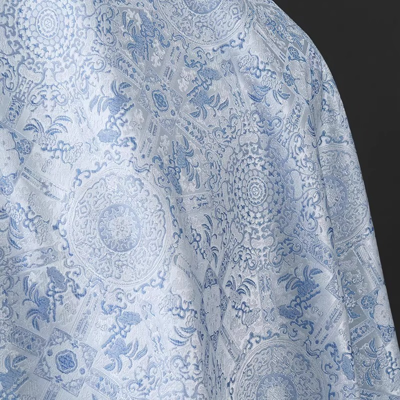 Sky Blue Jacquard Sewing Fabri - Vintage Sewing Textile review and price