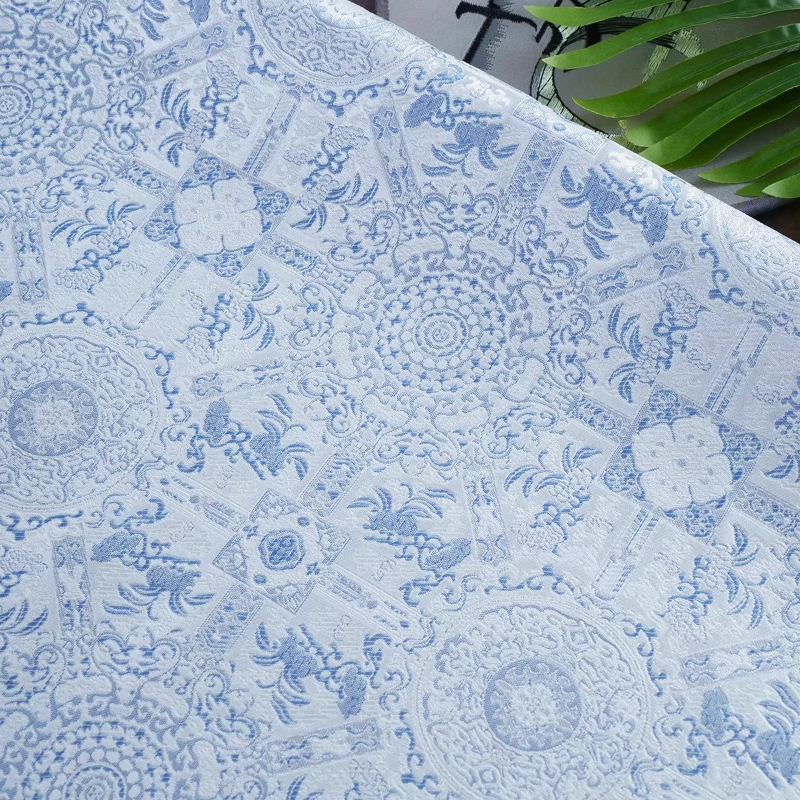 Sky Blue Jacquard Sewing Fabri - Vintage Sewing Textile review and price