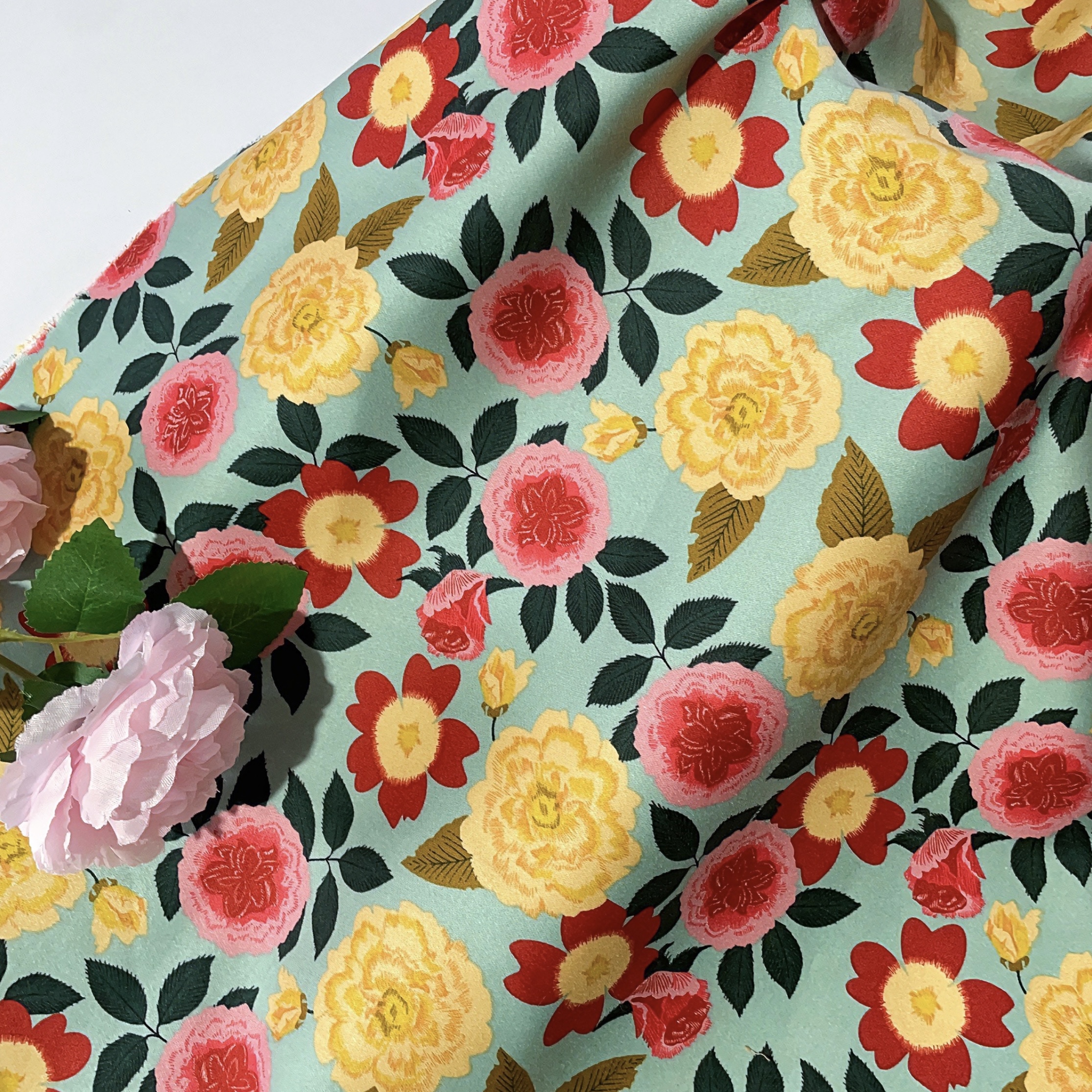 Vintage Floral Printed Satin 1 - Vintage Sewing Textile review and price